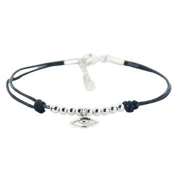 Leather Bracelet Polished Sterling Silver All-seeing Eye & Beads by BeYindi 