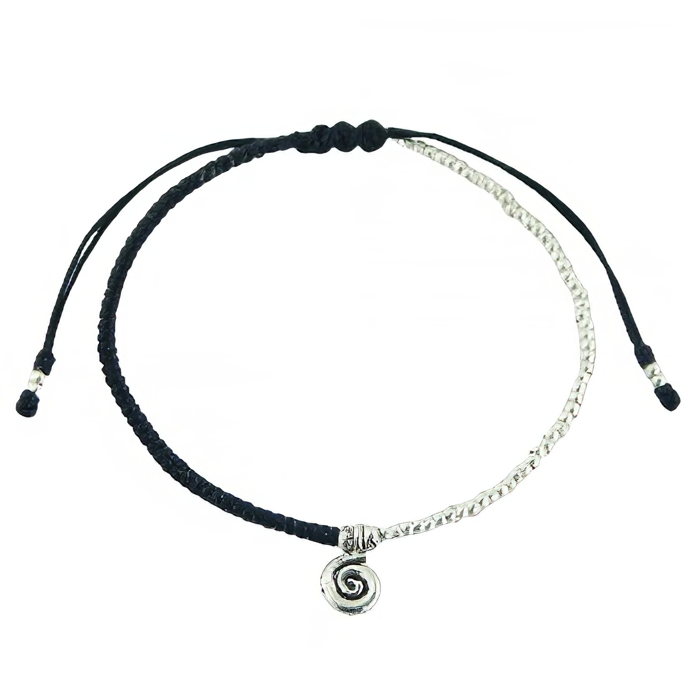 Tibetan Spiral Silver Charm and Small Beads Macrame Bracelet 