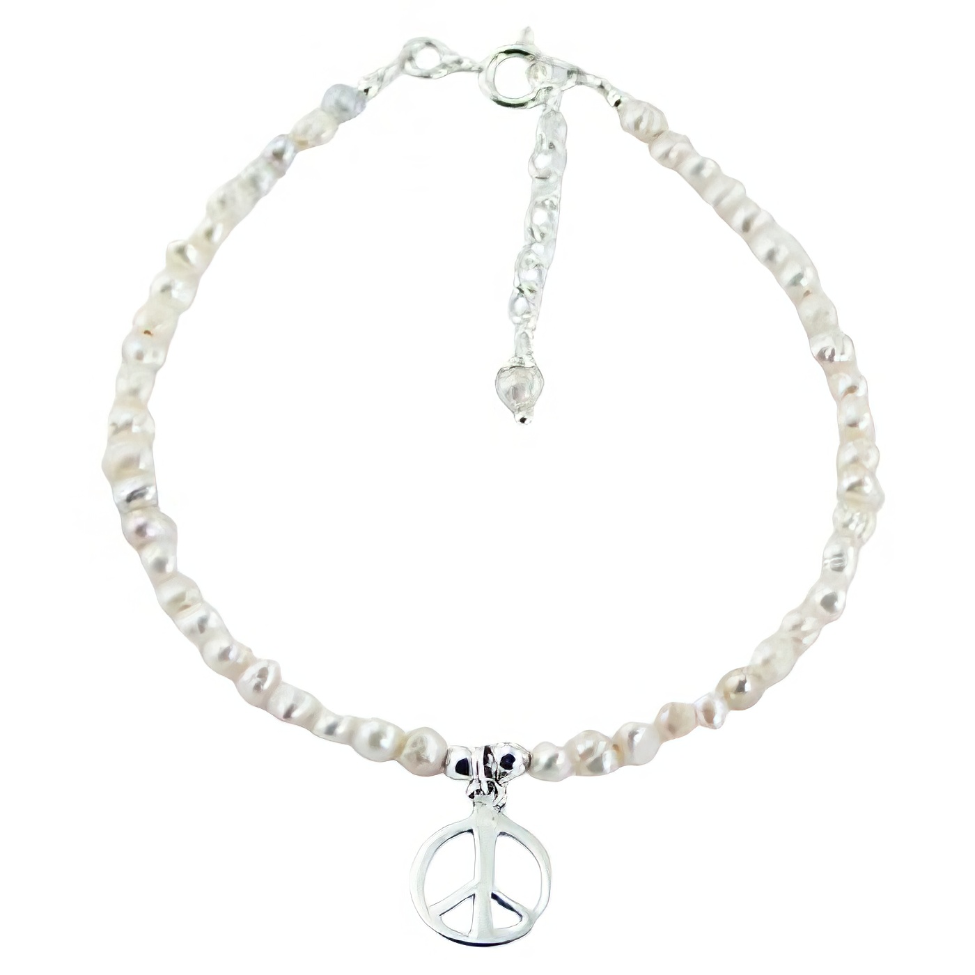 925 Silver Freshwater Pearl Bracelet Peace Charm 