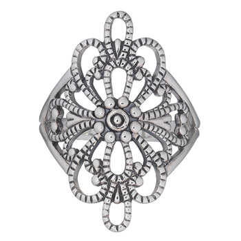Ornate 925 Silver Flower Ring Art Nouveau Openwork by BeYindi 