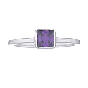 Square Purple Cubic Zirconia 925 Silver Ring by BeYindi 