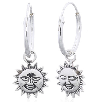 Mr.Sun Smile Face Plain Silver Dangle Earrings by BeYindi 