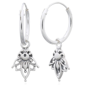 Gorgeous Little Lotus 925 Silver Hoop Earrings by BeYindi 