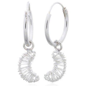 Wire Wrapped Crescent Moon Silver Hoop Earrings by BeYindi 