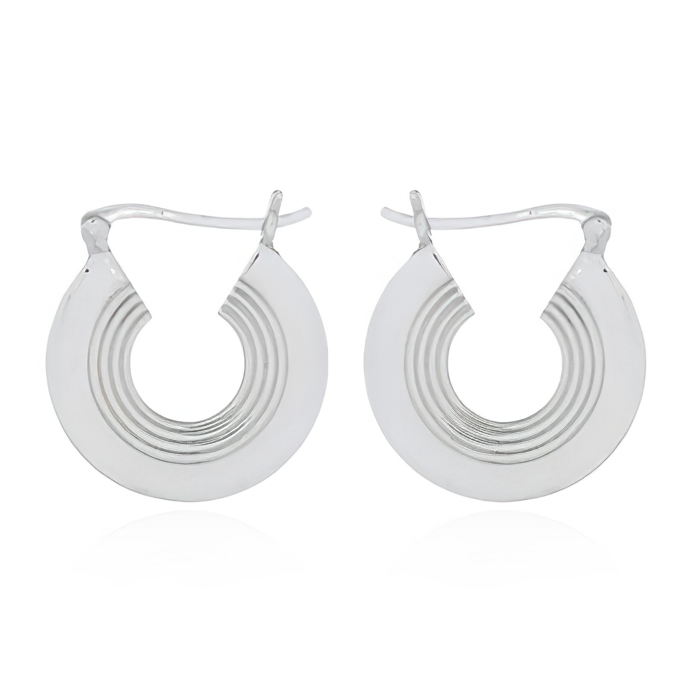 Striped Flat Circle Hoop Earrings 925 Sterling Silver by BeYindi 