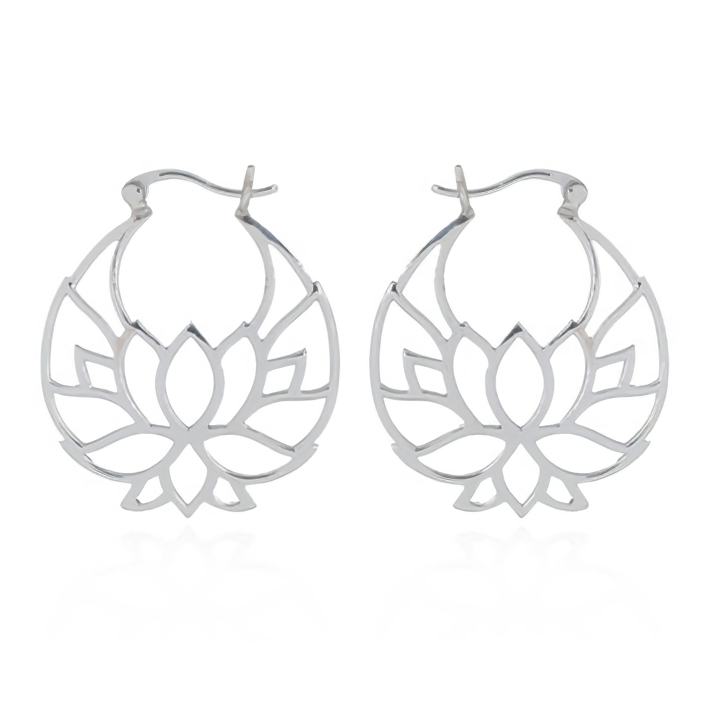 925 Sterling Silver Figured Lotus Hoop Earrings by BeYindi 