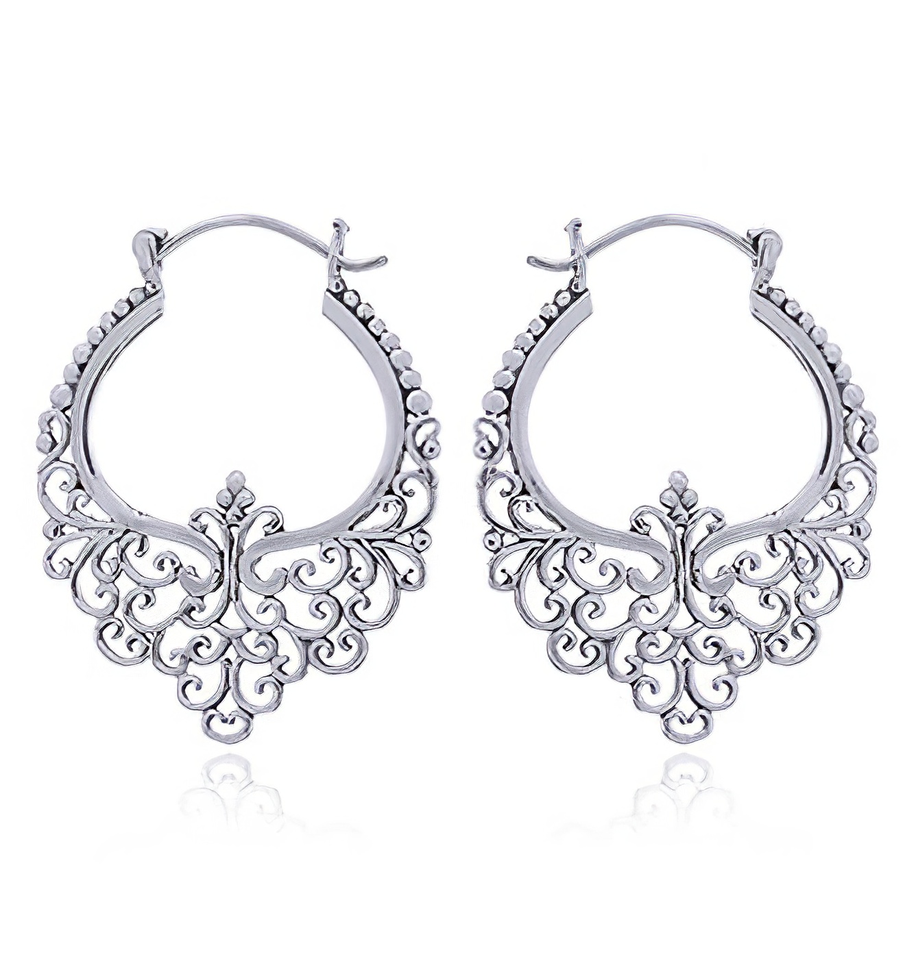 Ornamented Ajoure 925 Silver Hoop Earrings by BeYindi 