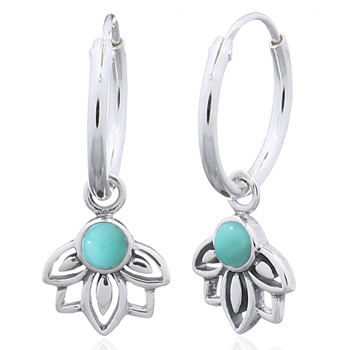 Reconstituted Turquoise Little Lotus 925 Silver Hoop Earrings by BeYindi 