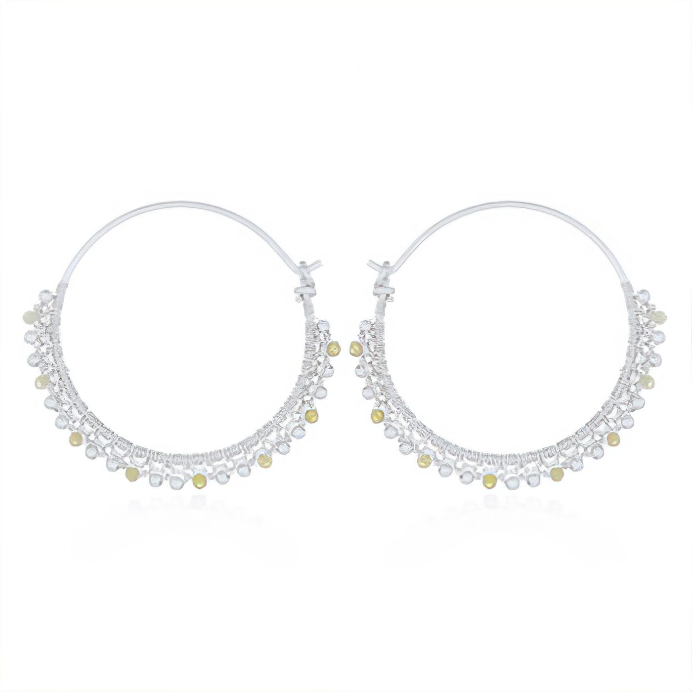 Yellow Opal And Spheres Threaded Silver Hoop Earrings by BeYindi 