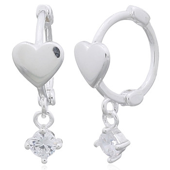 Crystal CZ Dangling 925 Silver Heart Circle Hoop Earrings by BeYindi 