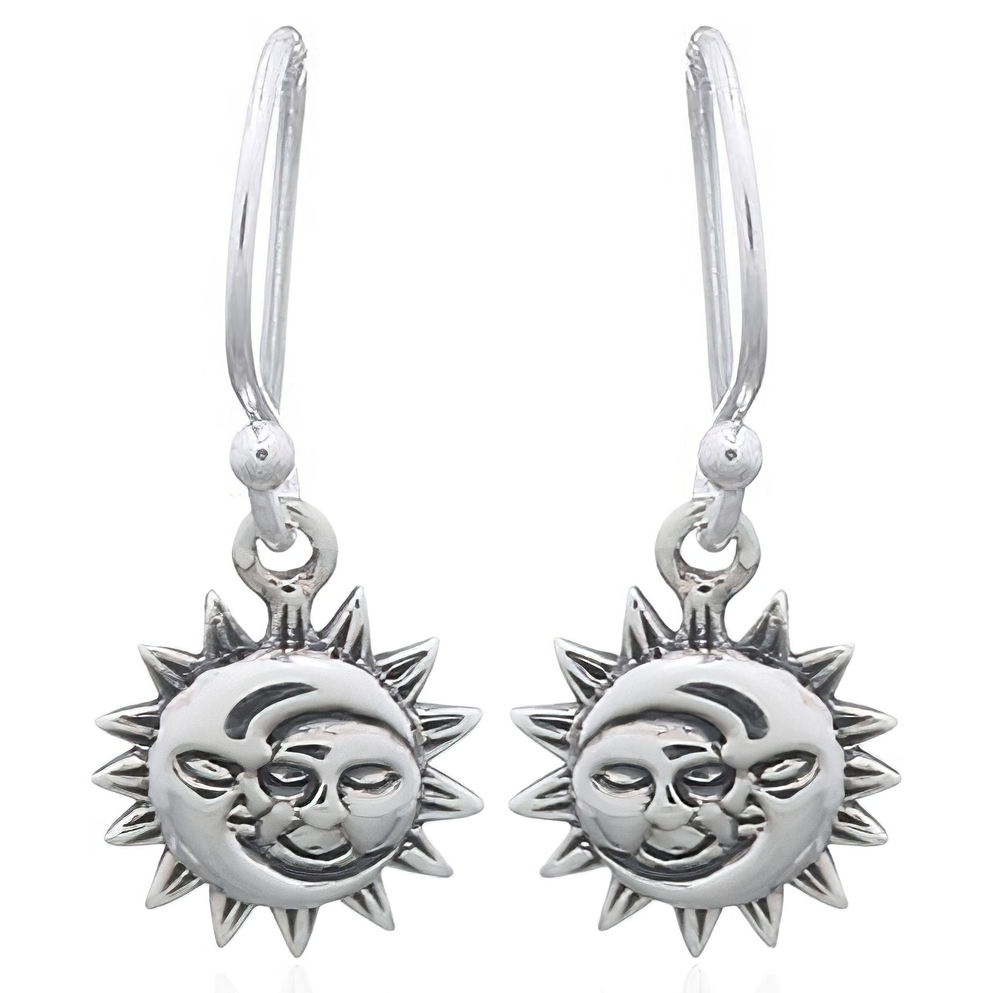 Crescent Moon And Sun 925 Silver Dangler Earrings by BeYindi 