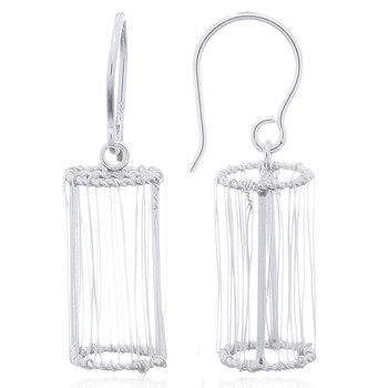 Wire Wrapped Cylinder Trip 925 Silver Dangle Earrings by BeYindi 