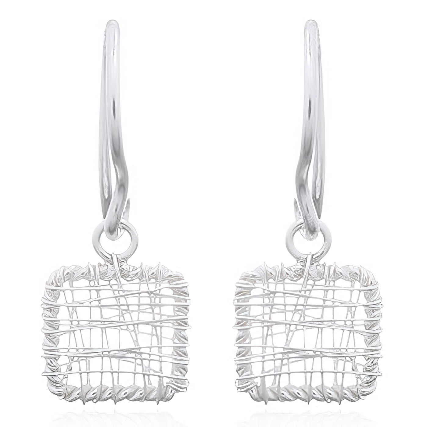 Wire Wrapped Square Silver 925 Dangle Earrings by BeYindi 