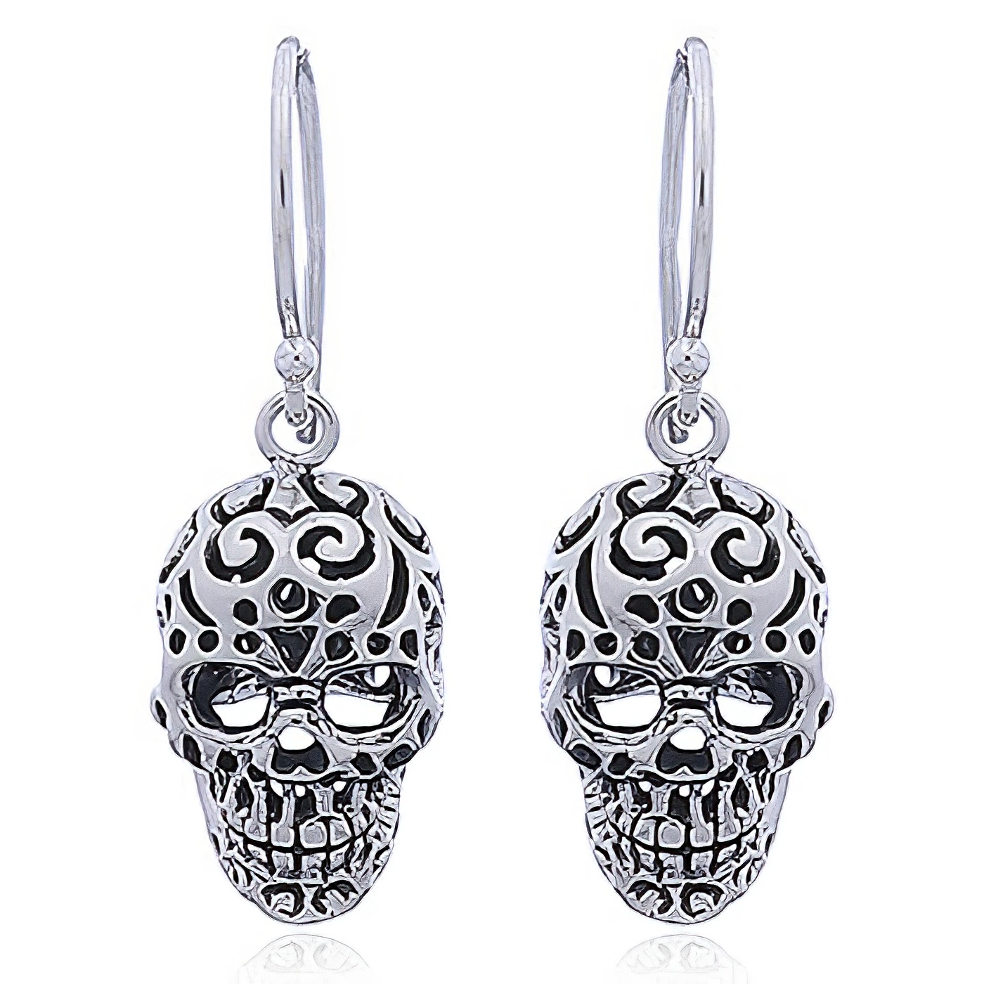925 Silver Skull Dangle Earrings Perforated Pattern by BeYindi 