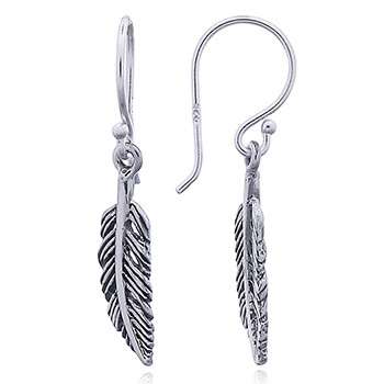 Oxidized 925 Silver Feather Dangle Earrings by BeYindi 