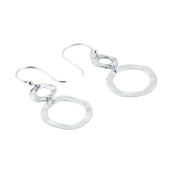 Sterling Silver Dangle Earrings Hammered Interlinked Hoops by BeYindi 