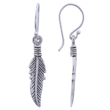 Antiqued Ornate Sterling Silver Feather Dangle Earrings by BeYindi 