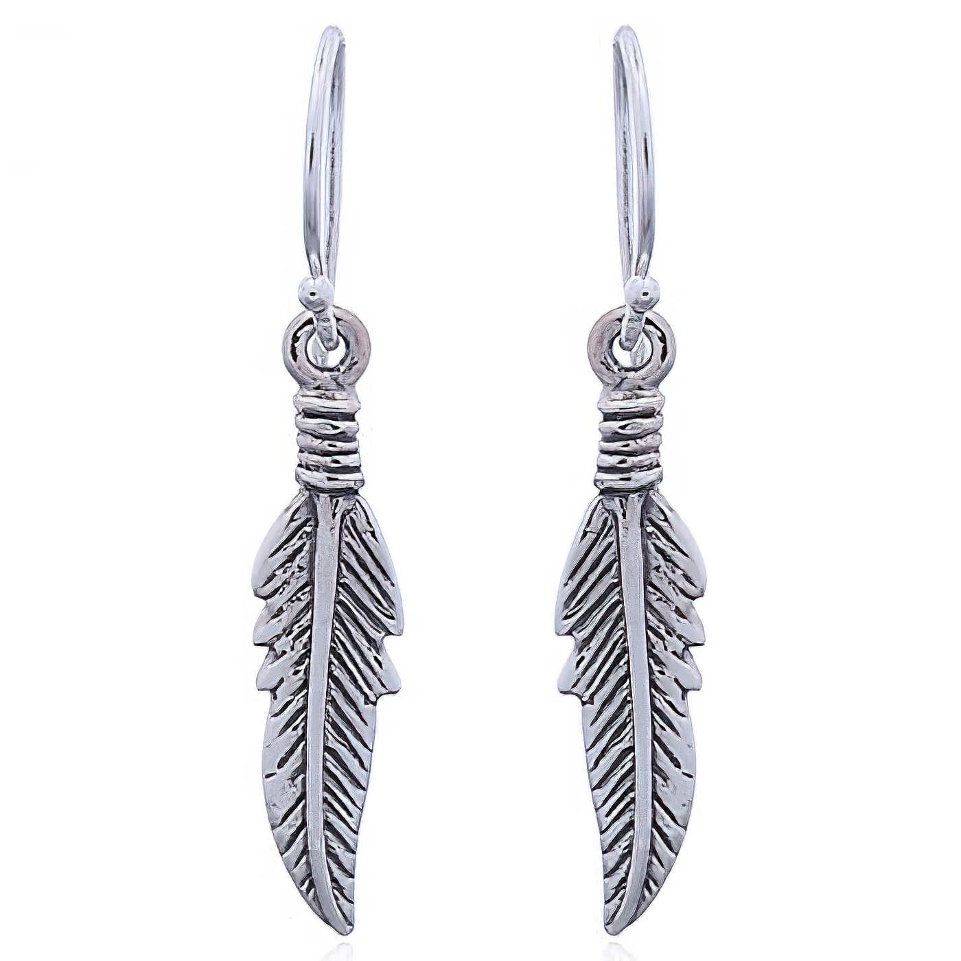 Antiqued Ornate Sterling Silver Feather Dangle Earrings by BeYindi 