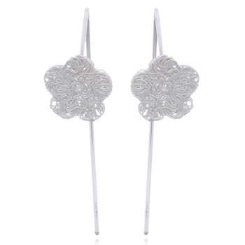 Wire Stamped Flower Sterling Silver Drop Earrings by BeYindi 