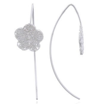 Wire Stamped Flower Sterling Silver Drop Earrings by BeYindi 