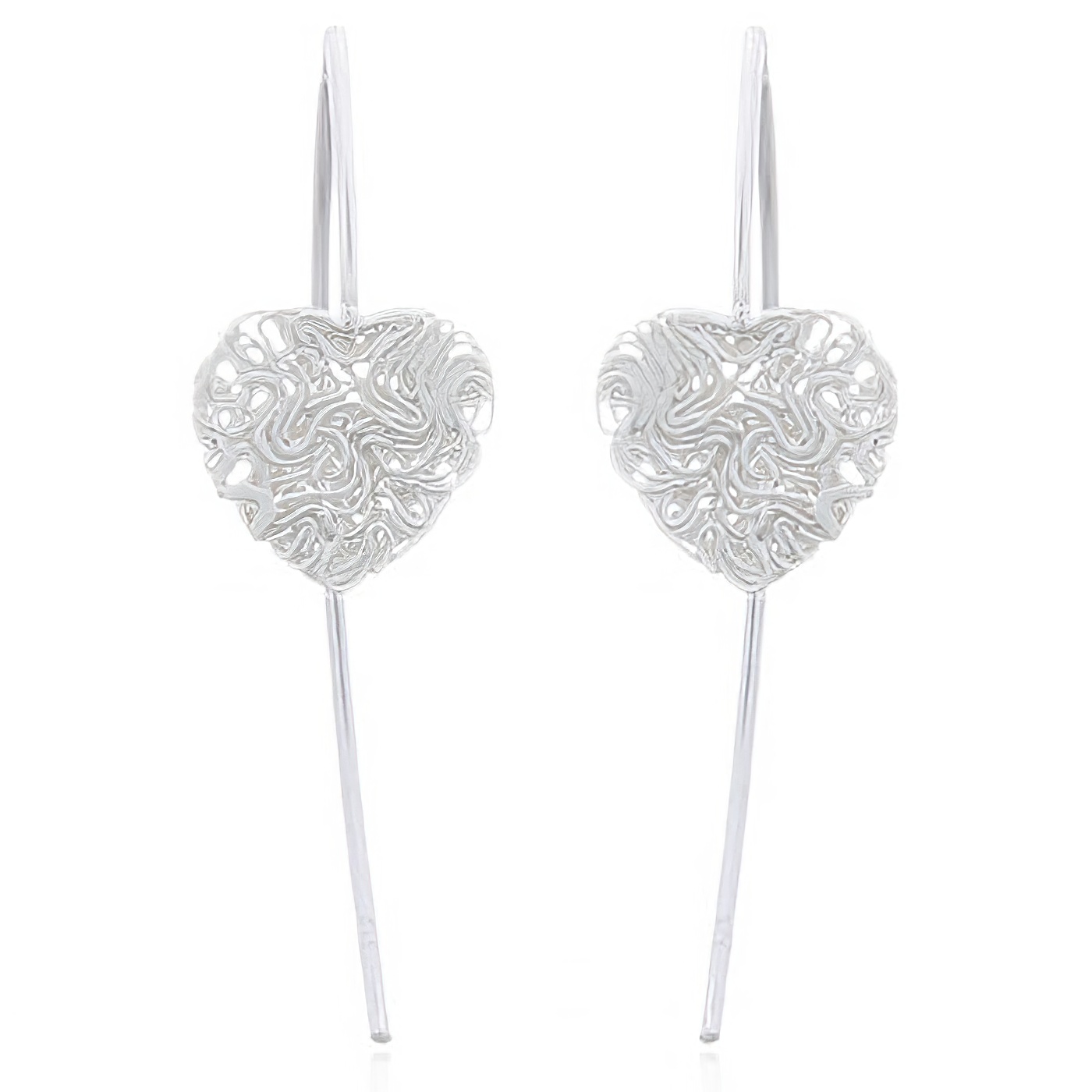 Wire Stamped Heart Sterling Silver Drop Earrings by BeYindi 