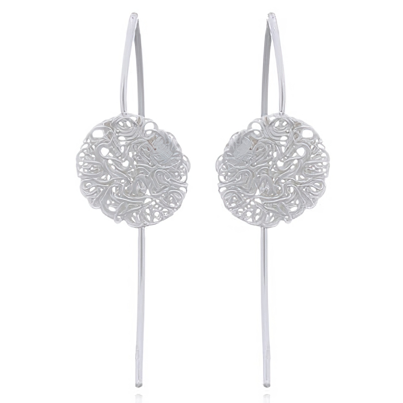 Wire Stamped Circle Sterling Silver Drop Earrings by BeYindi 