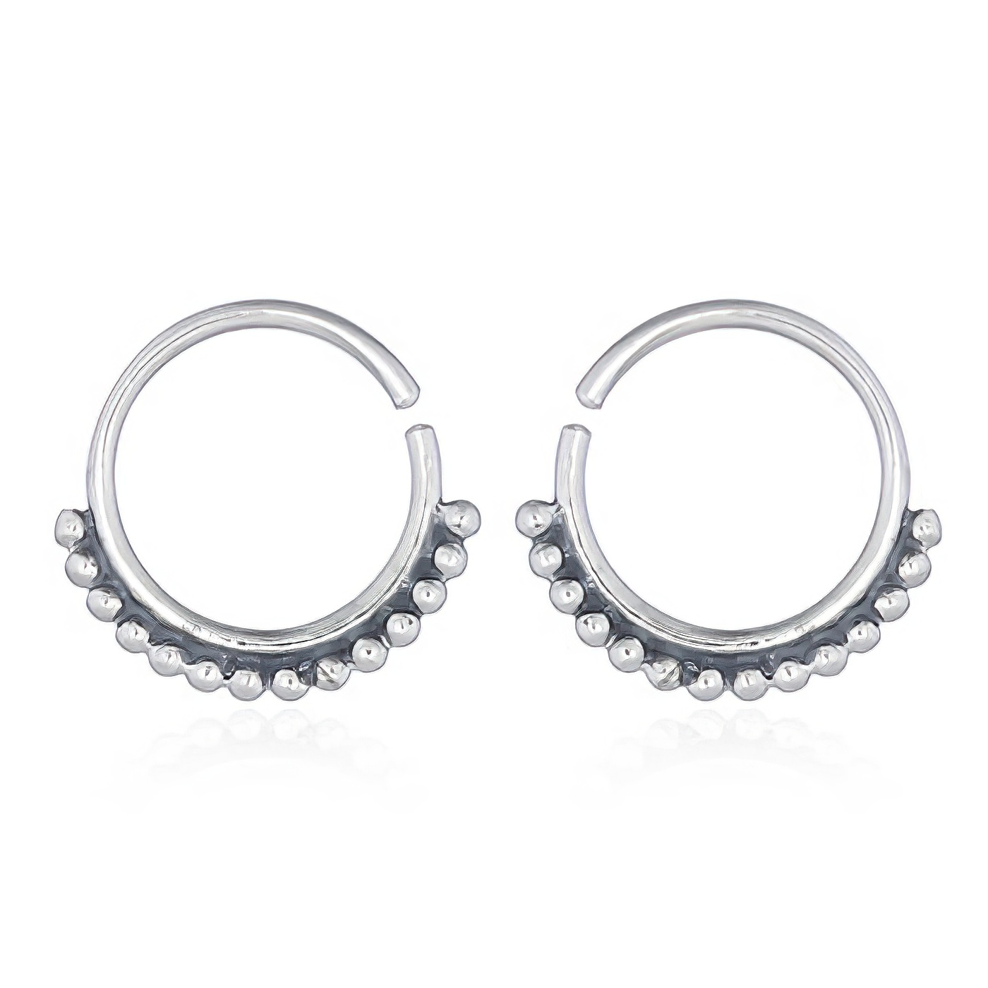 Beads Curve Link Silver Circle Drop Earrings by BeYindi 