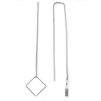 Long Silver Wire Stick Earrings Open Square by BeYindi 