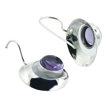 Round Violet Hydro Quartz 925 Silver Convexed Drop Earrings by BeYindi 