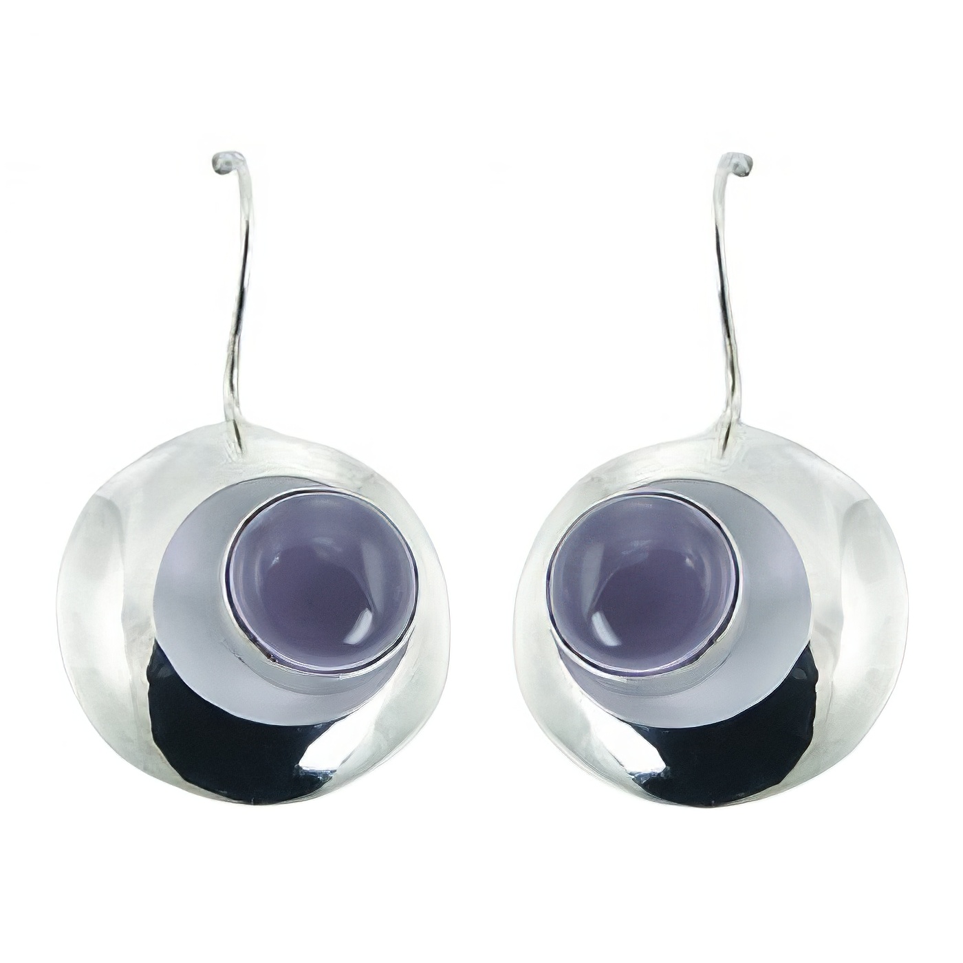 Round Violet Hydro Quartz 925 Silver Convexed Drop Earrings by BeYindi 