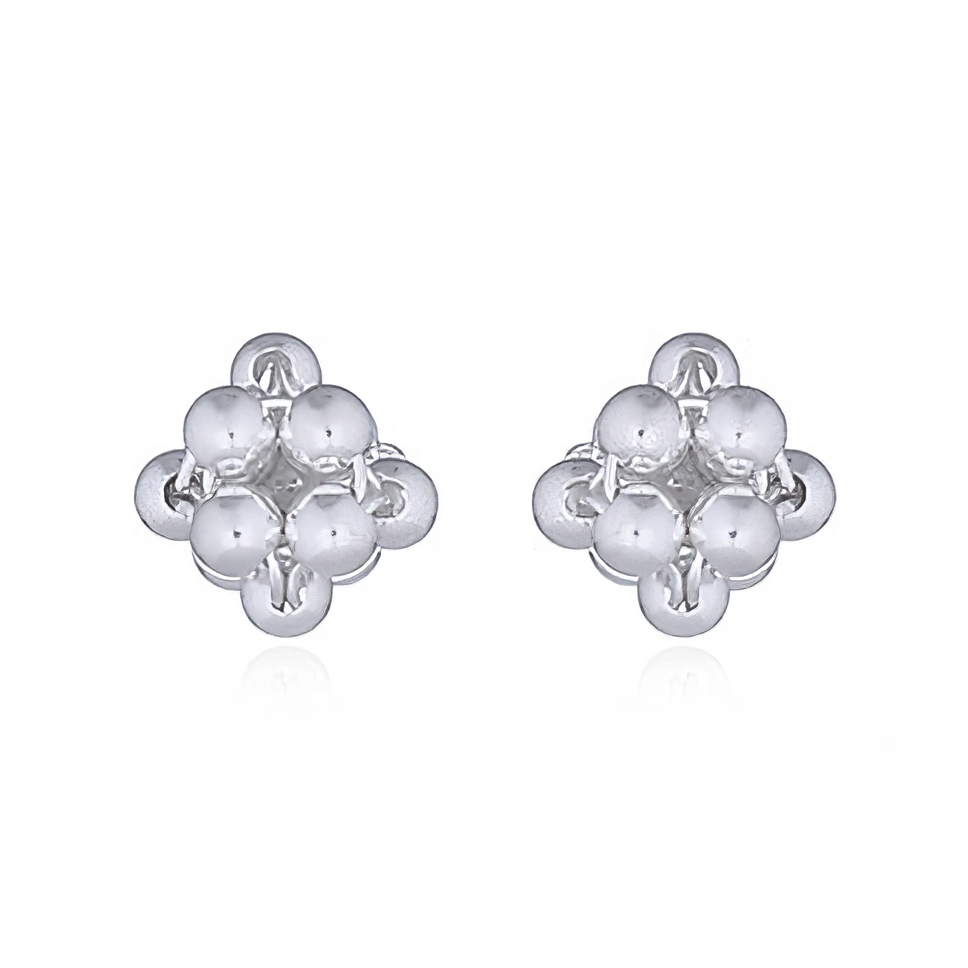 Spheres Linked Flower Silver Stud Rhodium Plated Earrings by BeYindi 