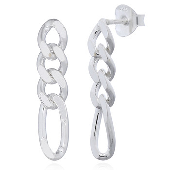 925 Sterling Silver Three Linked Chain Stud Earrings by BeYindi 