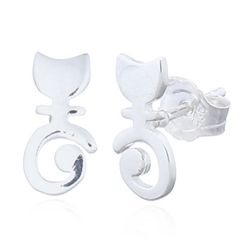 Naughty Kitty`s Tail Down Silver Plated Stud Earrings by BeYindi 