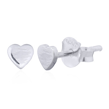 Rhodium Plated Tiny Plain Heart Silver Stud Earrings by BeYindi 