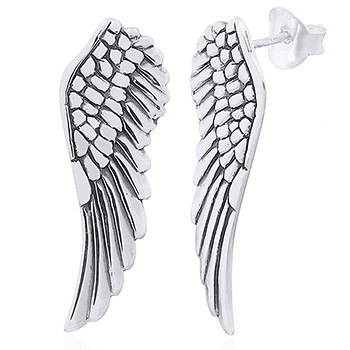 Graceful Angel Wing Silver Stud Earrings by BeYindi 