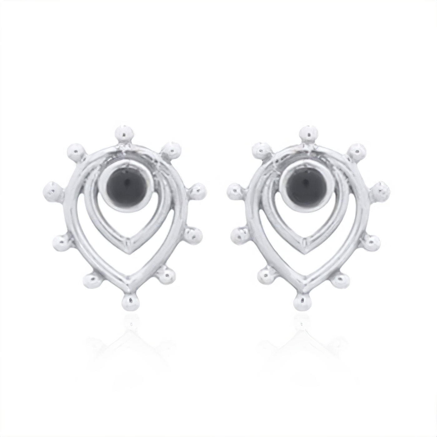 Reconstituted Black Agate In Teardrop Petal Silver Stud Earrings by BeYindi 