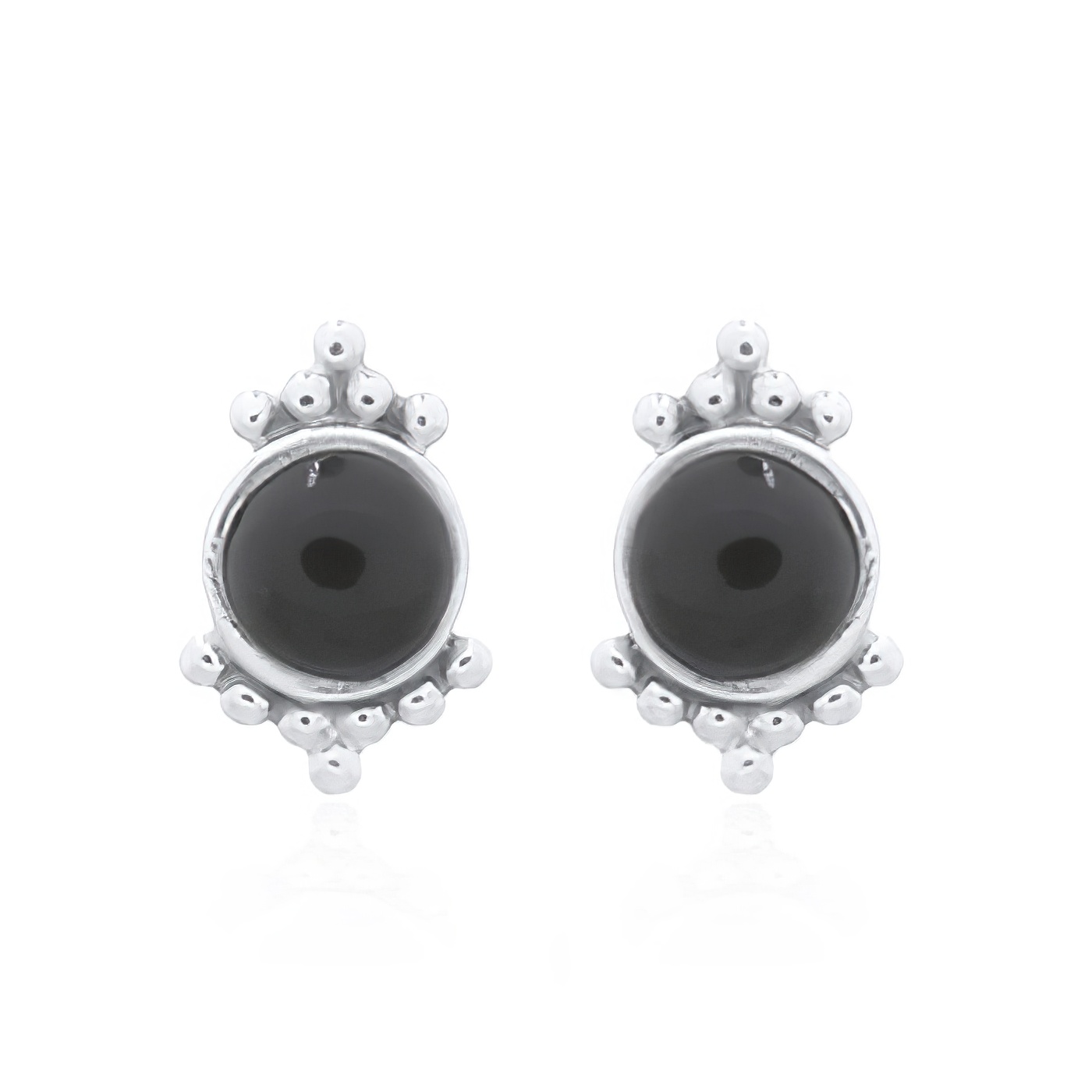 Antiqued Reconstituted Black Agate Silver Dotted Stud Earrings by BeYindi 
