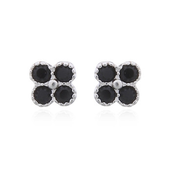 CZ Black Flower In Silver Plated 925 Stud Sphere Closure Earrings by BeYindi 