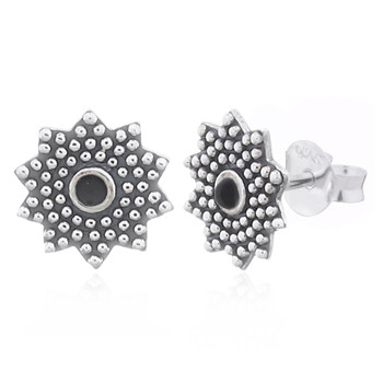 Reconstituted Stone Black Sunflower Silver Stud Earrings by BeYindi 