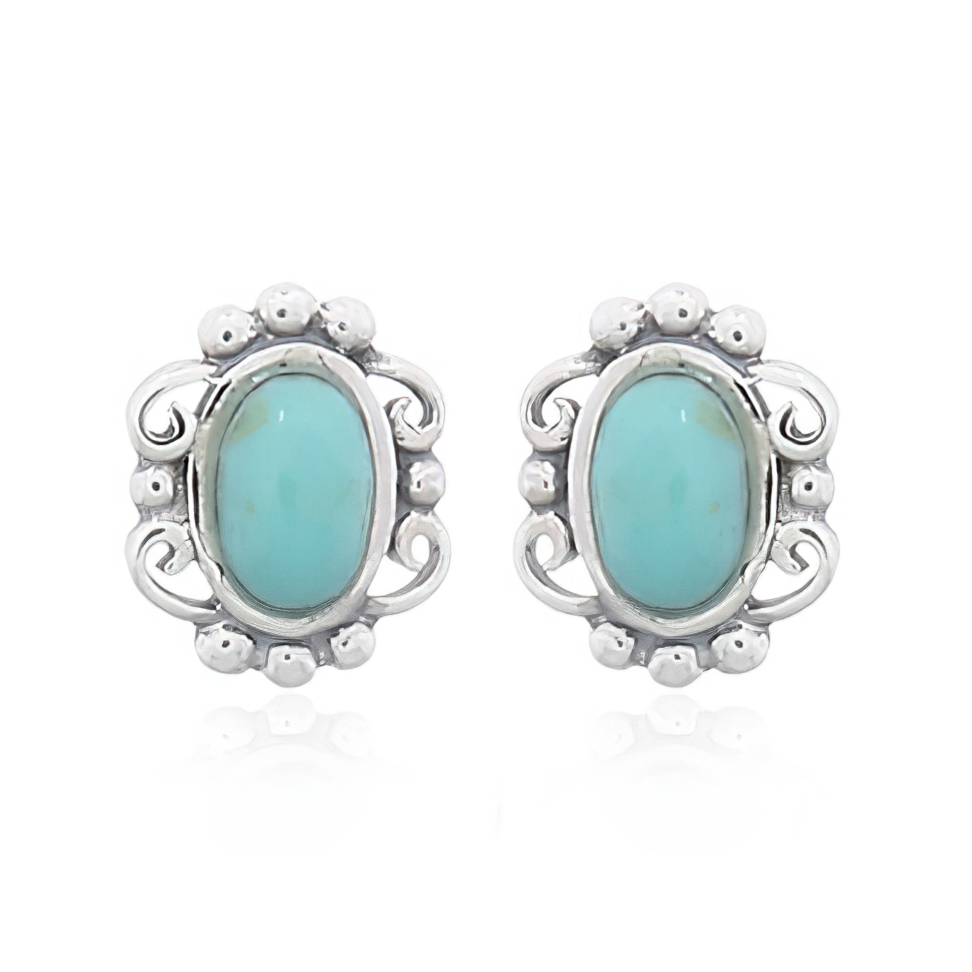 Reconstituted Stone Green Oval Filigree Silver Stud Earrings by BeYindi 