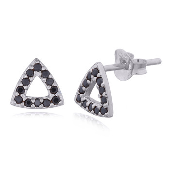 Cubic Black Zirconia Triangle Sterling Silver Stud Earrings by BeYindi 