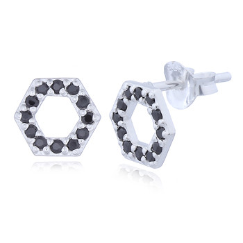 Cubic Black Zirconia Hexagon Sterling Silver Stud Earrings by BeYindi 