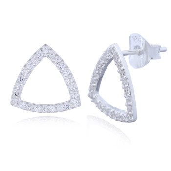 Cubic White Zirconia Triangle Big Stud Sterling Silver Earrings by BeYindi 