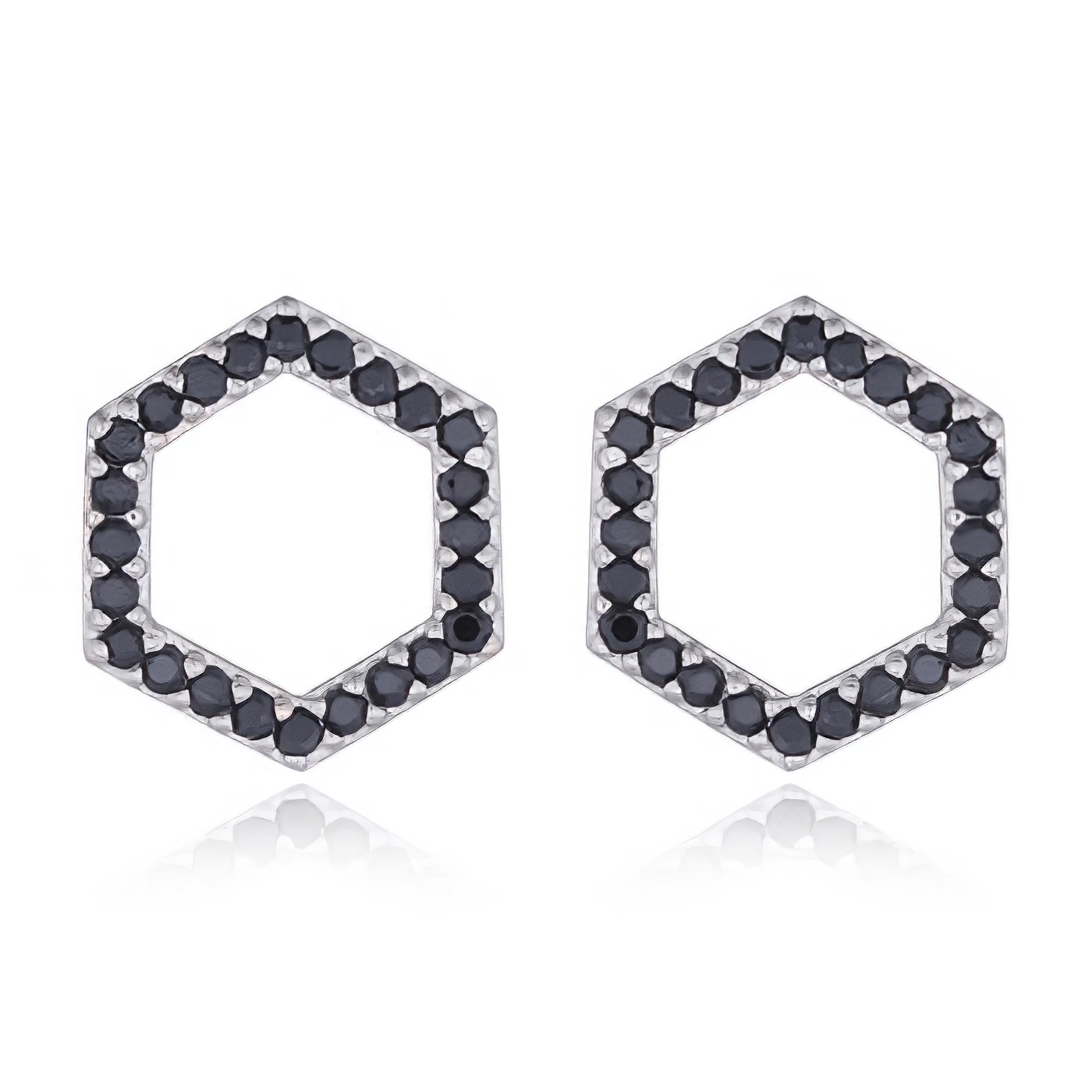 Cubic Black Zirconia Hexagon Big Stud Sterling Silver Earrings by BeYindi 