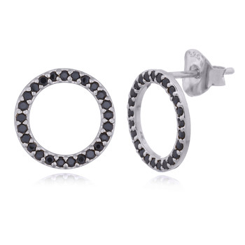 Cubic Black Zirconia Circle Big Stud Sterling Silver Earrings by BeYindi 