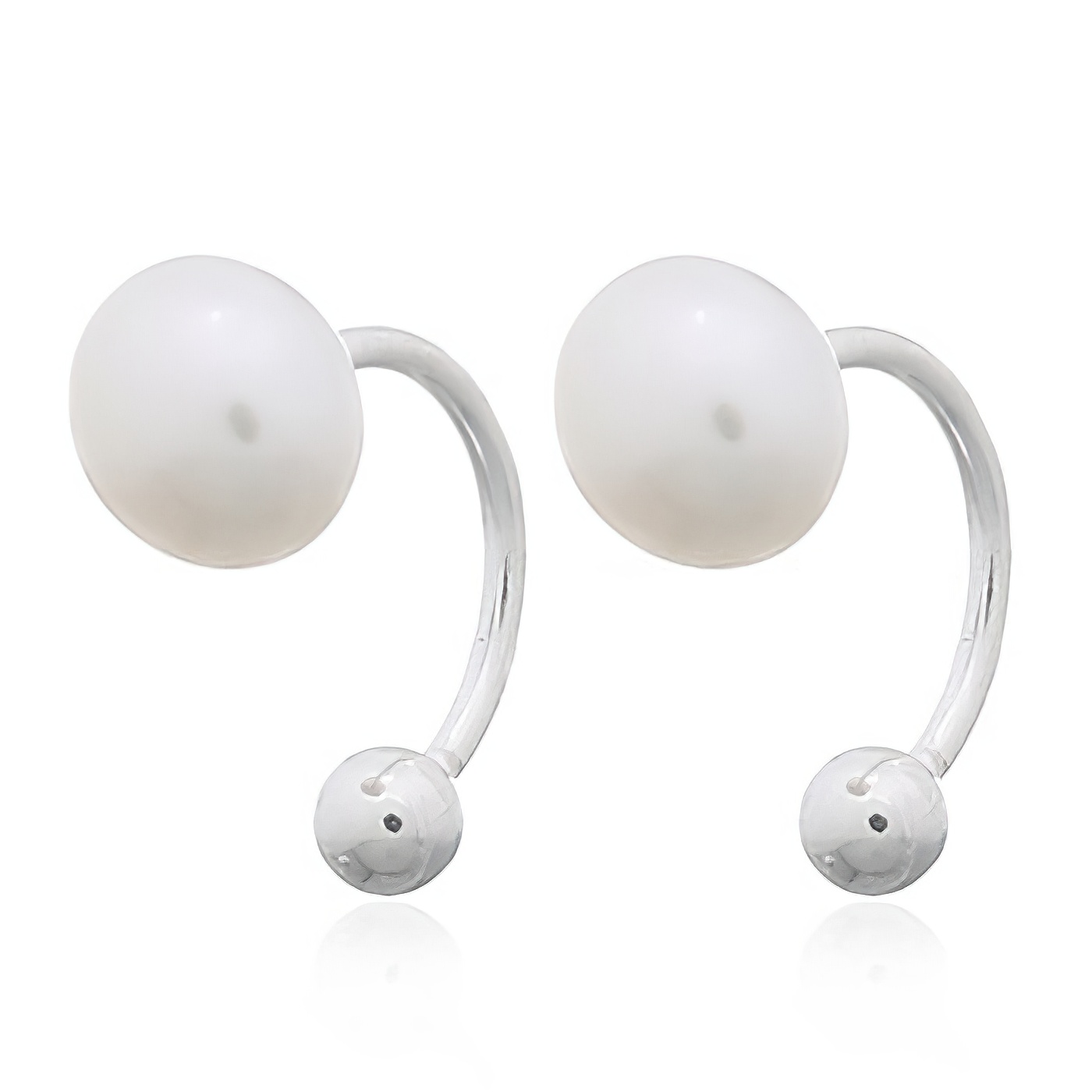 Freshwater Pearls With Silver Curve In Sphere Closure Stud Earrings by BeYindi 