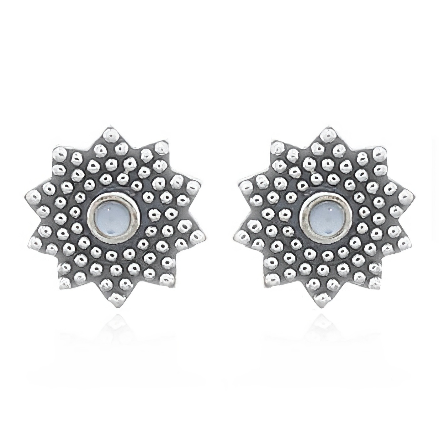 Mother Of Pearl Sunflower Silver Oxidized Stud Earrings by BeYindi 