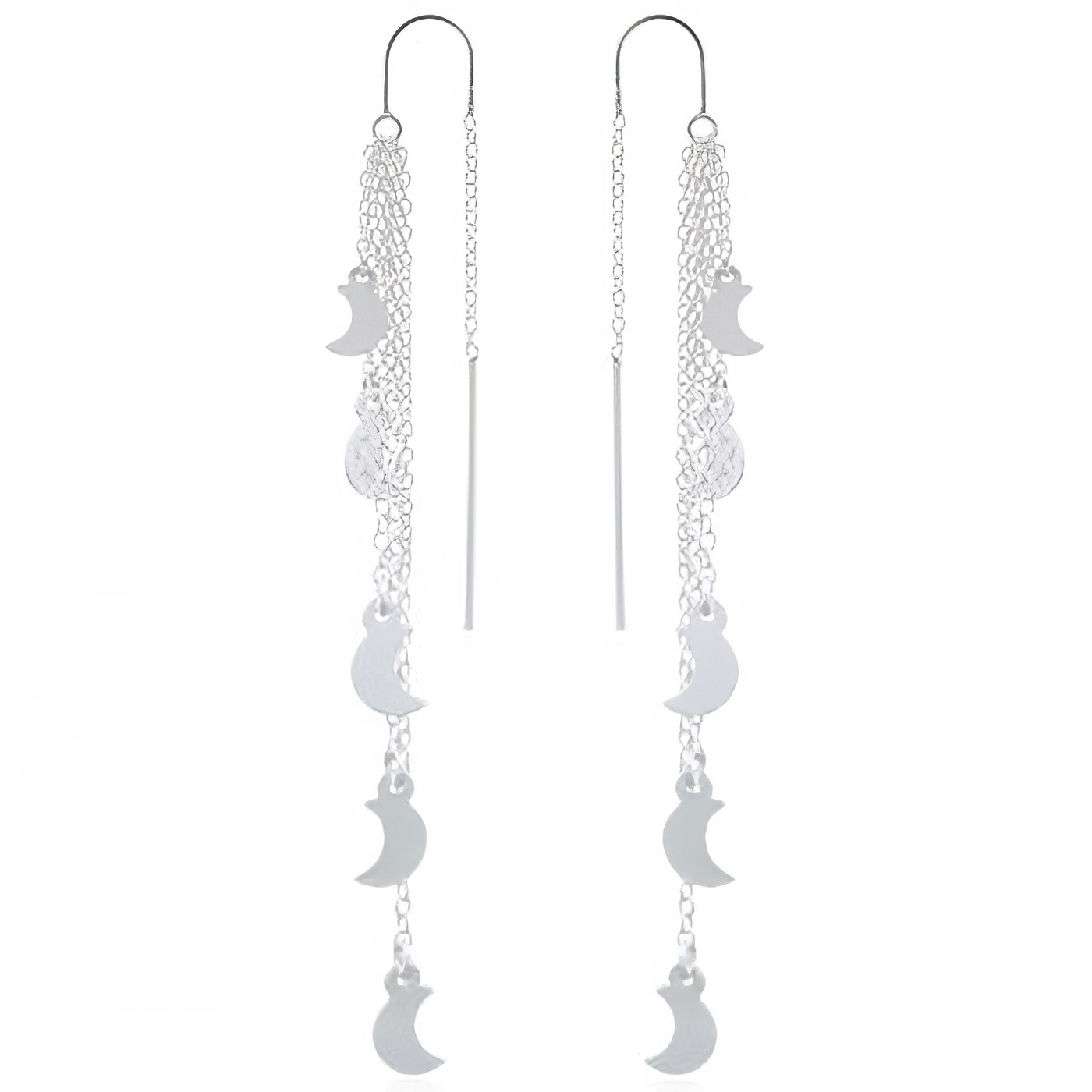 Shinning Moons On Layered Chains Silver Threader Earrings by BeYindi 