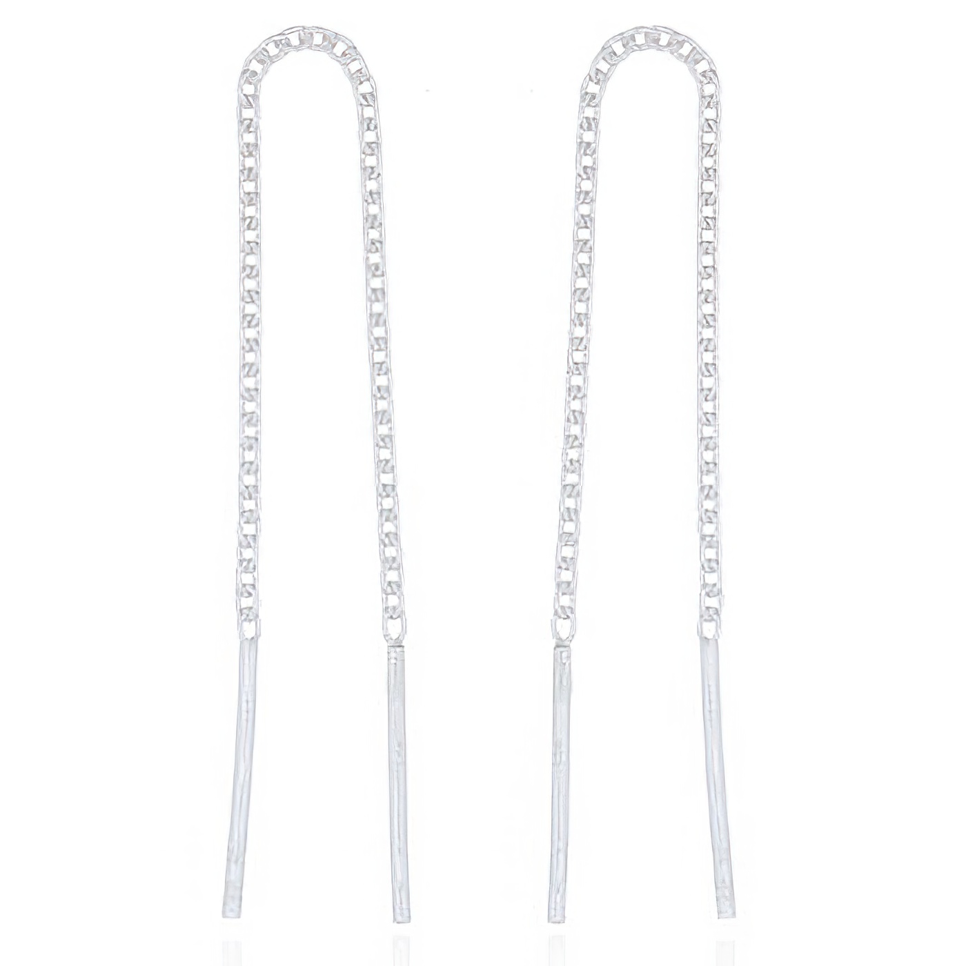 Silver Threader Earrings Wire On Short Spiga Chains by BeYindi 