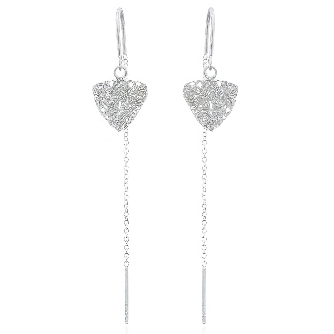 Stamped Wire Triangle Silver 925 Threader Earrings by BeYindi 